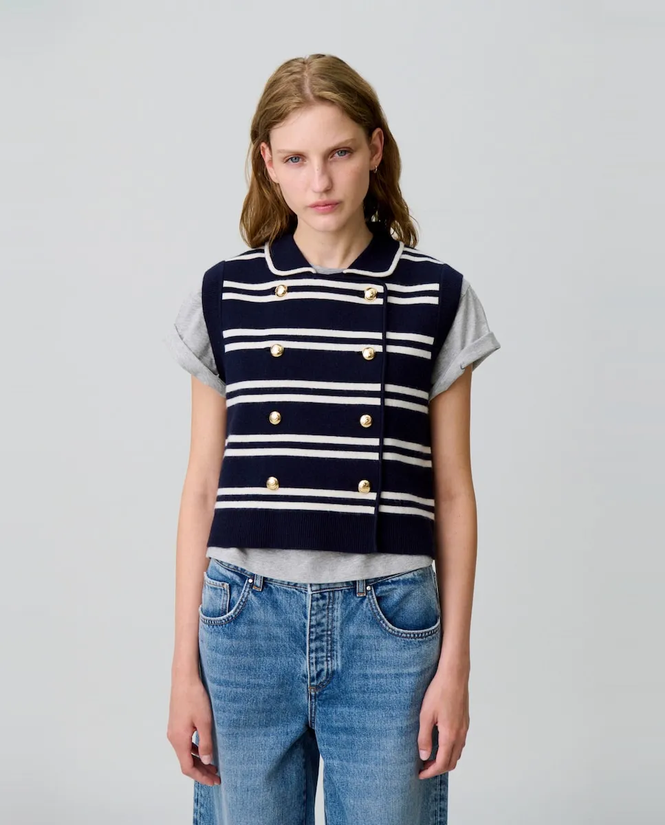 Женский полосатый жилет без рукавов Claudie Pierlot, темно-синий
Женский полосатый жилет без рукавов Claudie Pierlot, темно-синий