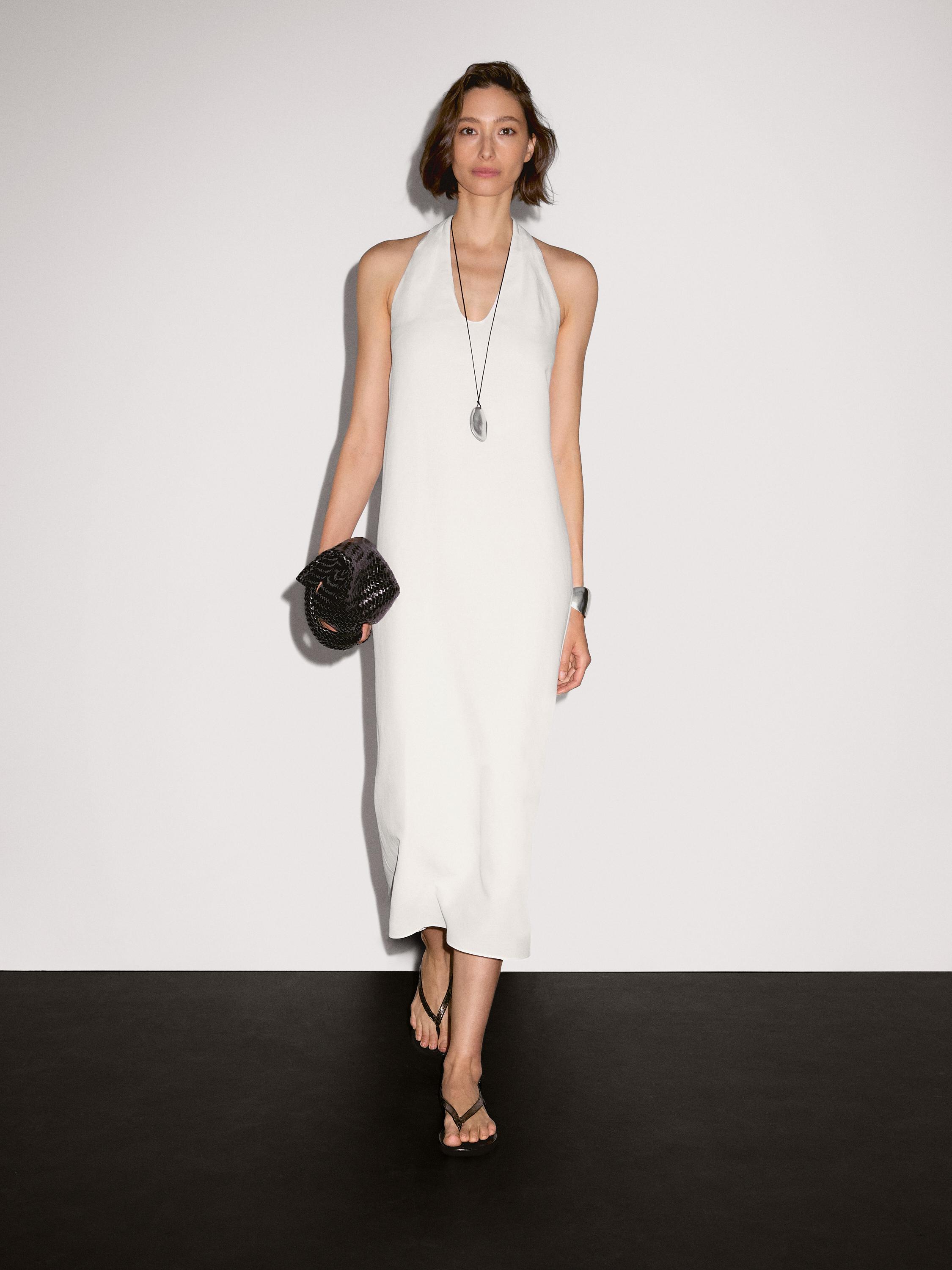 Длинное платье с воланами и V-образным вырезом Massimo Dutti, белый
Длинное платье с воланами и V-образным вырезом Massimo Dutti, белый