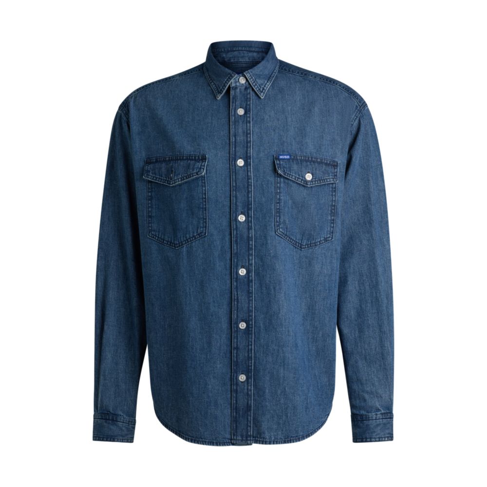 Рубашка свободного кроя из синего хлопкового денима HUGO
Рубашка свободного кроя из синего хлопкового денима HUGO