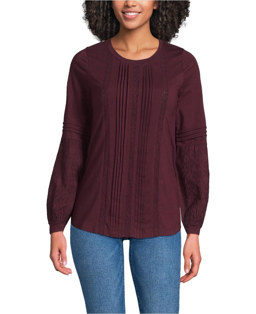 Женская легкая трикотажная блузка с кружевом, длинными рукавами и складками Lands' End, Lush burgundy
Женская легкая трикотажная блузка с кружевом, длинными рукавами и складками Lands' End, Lush burgundy