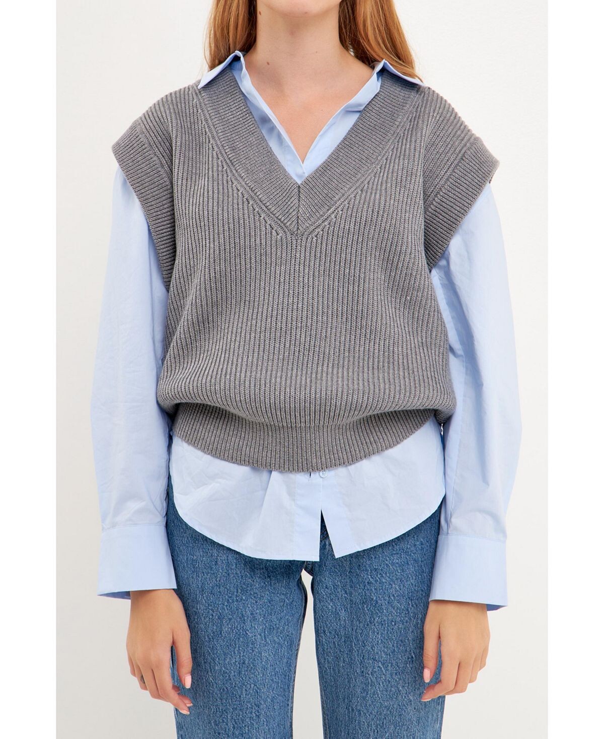 Женский вязаный жилет-свитер с v-образным вырезом English Factory, серый
Женский вязаный жилет-свитер с v-образным вырезом English Factory, серый