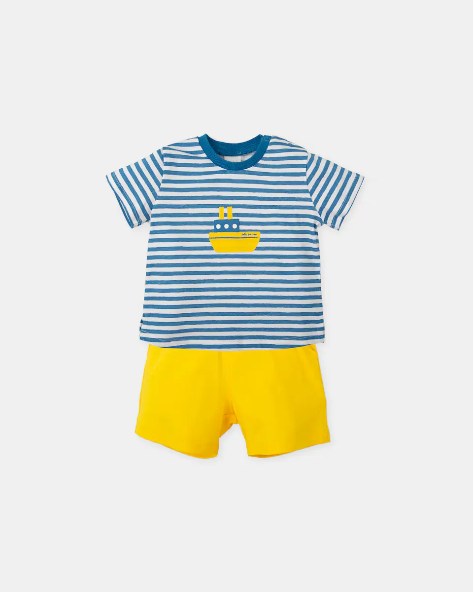 Комплект из двух предметов для мальчика: полосатая футболка Atlantic blue и желтые шорты-бермуды Tutto Piccolo, синий
Комплект из двух предметов для мальчика: полосатая футболка Atlantic blue и желтые шорты-бермуды Tutto Piccolo, синий