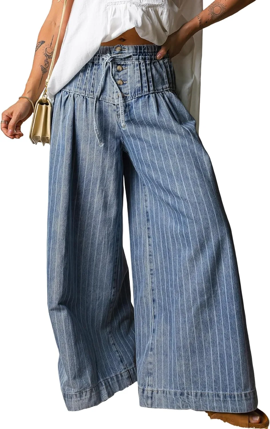 EARKOHA женские джинсы sky blue stripe с кнопками, плиссированные, на шнурке, casual wide leg
EARKOHA женские джинсы sky blue stripe с кнопками, плиссированные, на шнурке, casual wide leg