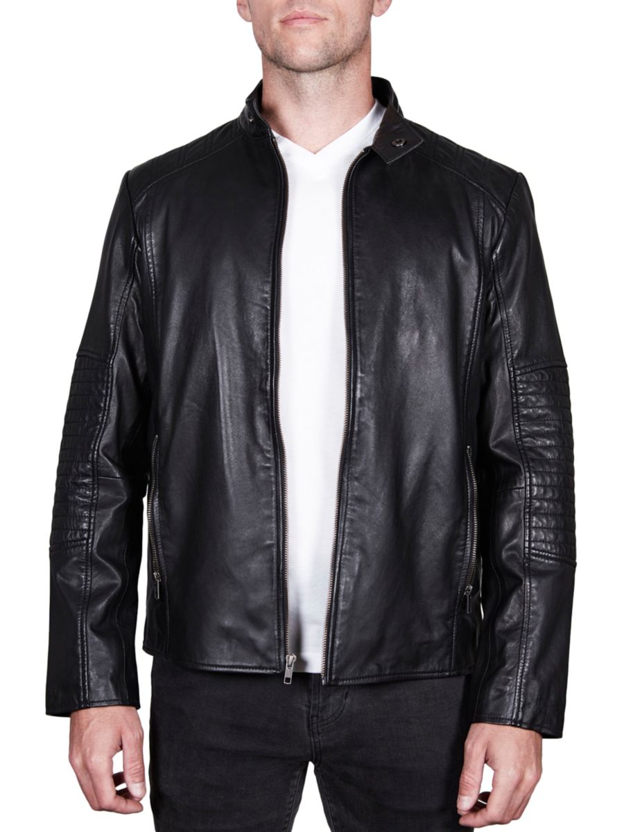 Кожаная мотокуртка классического кроя Missani Le Collezioni, черный 
Кожаная мотокуртка классического кроя Missani Le Collezioni, черный