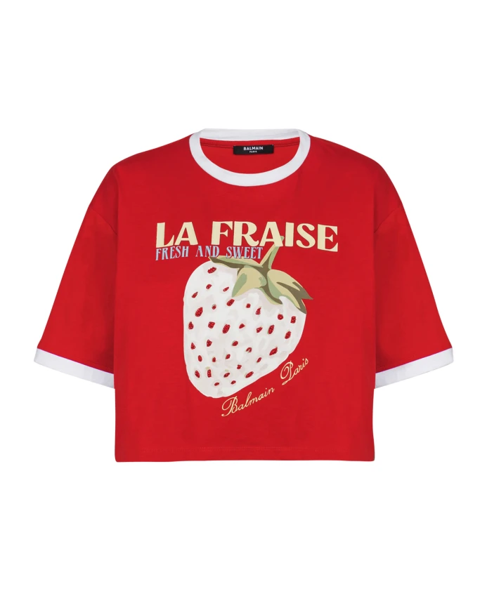Короткая футболка с принтом фрайзе Balmain, красный
Короткая футболка с принтом фрайзе Balmain, красный