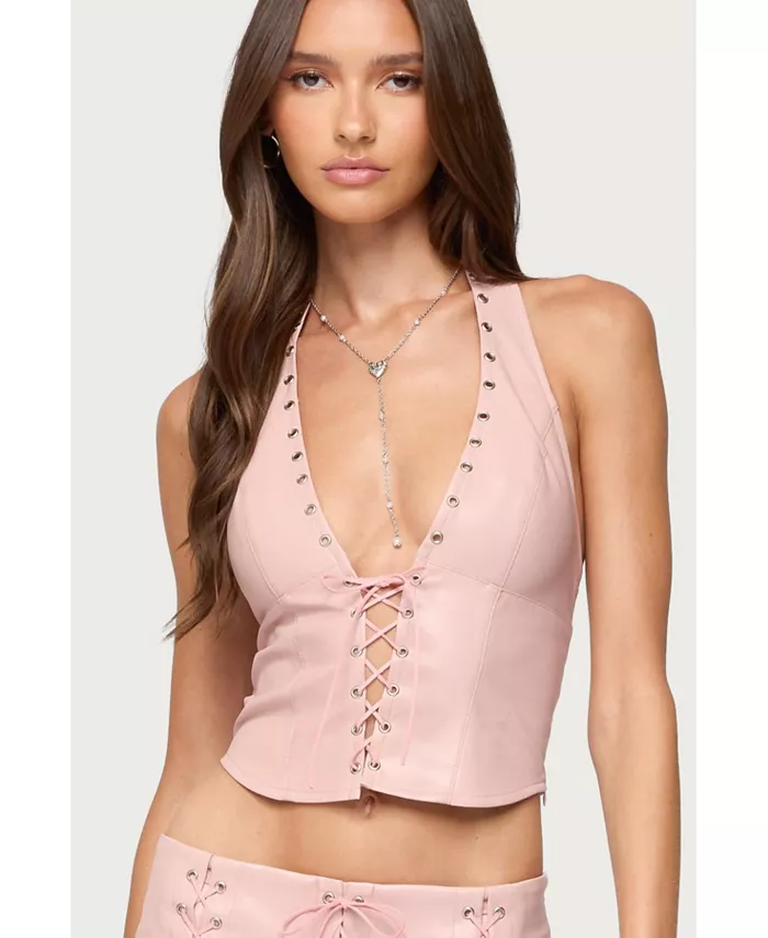 Женский топ Elisha со шнуровкой и бретелькой через шею Edikted, розовый 
Женский топ Elisha со шнуровкой и бретелькой через шею Edikted, розовый