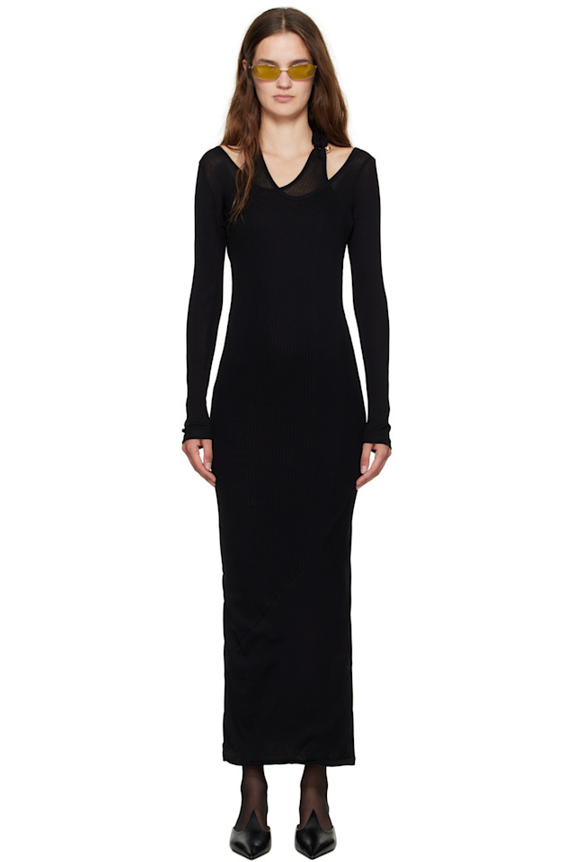 Ребристое крученое платье миди с двойным слоем и проймами Jean Paul Gaultier, черный
Ребристое крученое платье миди с двойным слоем и проймами Jean Paul Gaultier, черный