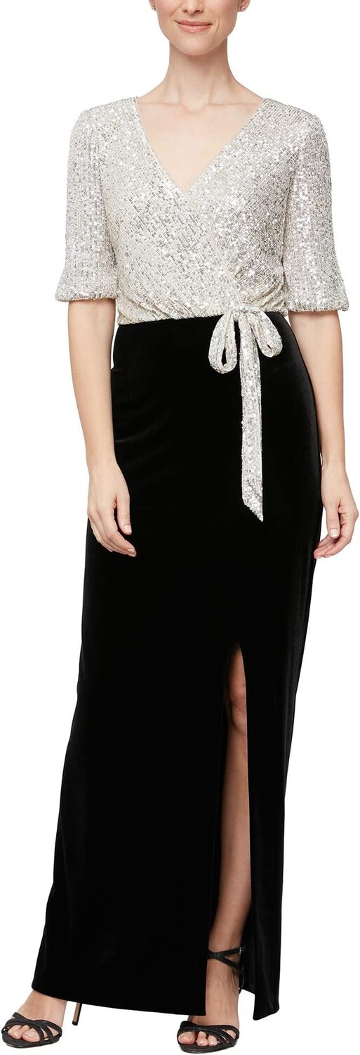 Платье Alex Evenings Long Surplice Column Dress with Tie Waist Detail and Front Slit, цвет Black Ivory
Платье Alex Evenings Long Surplice Column Dress with Tie Waist Detail and Front Slit, цвет Black Ivory