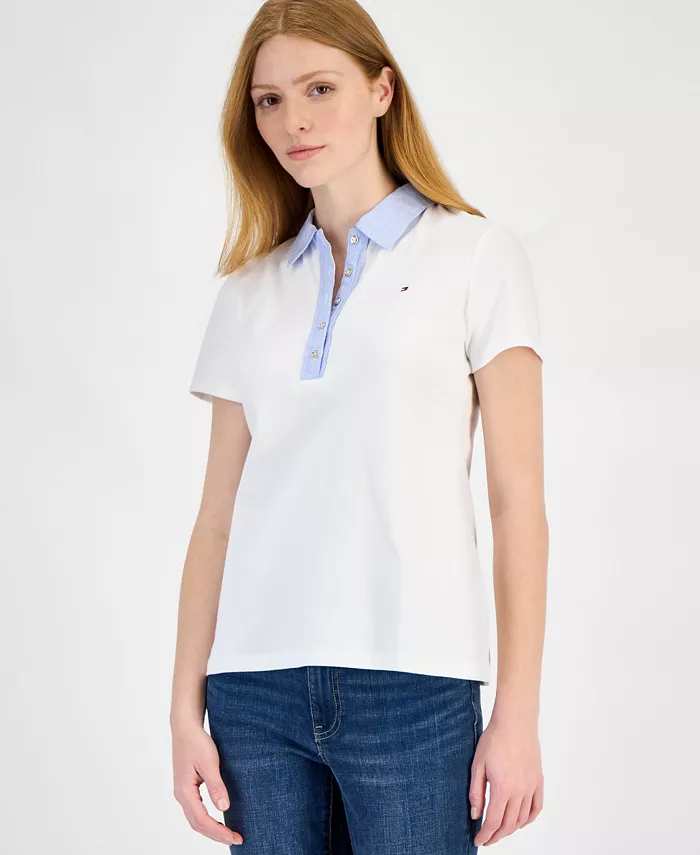 Женская поло с полосатым воротником из пике Tommy Hilfiger, белый
Женская поло с полосатым воротником из пике Tommy Hilfiger, белый