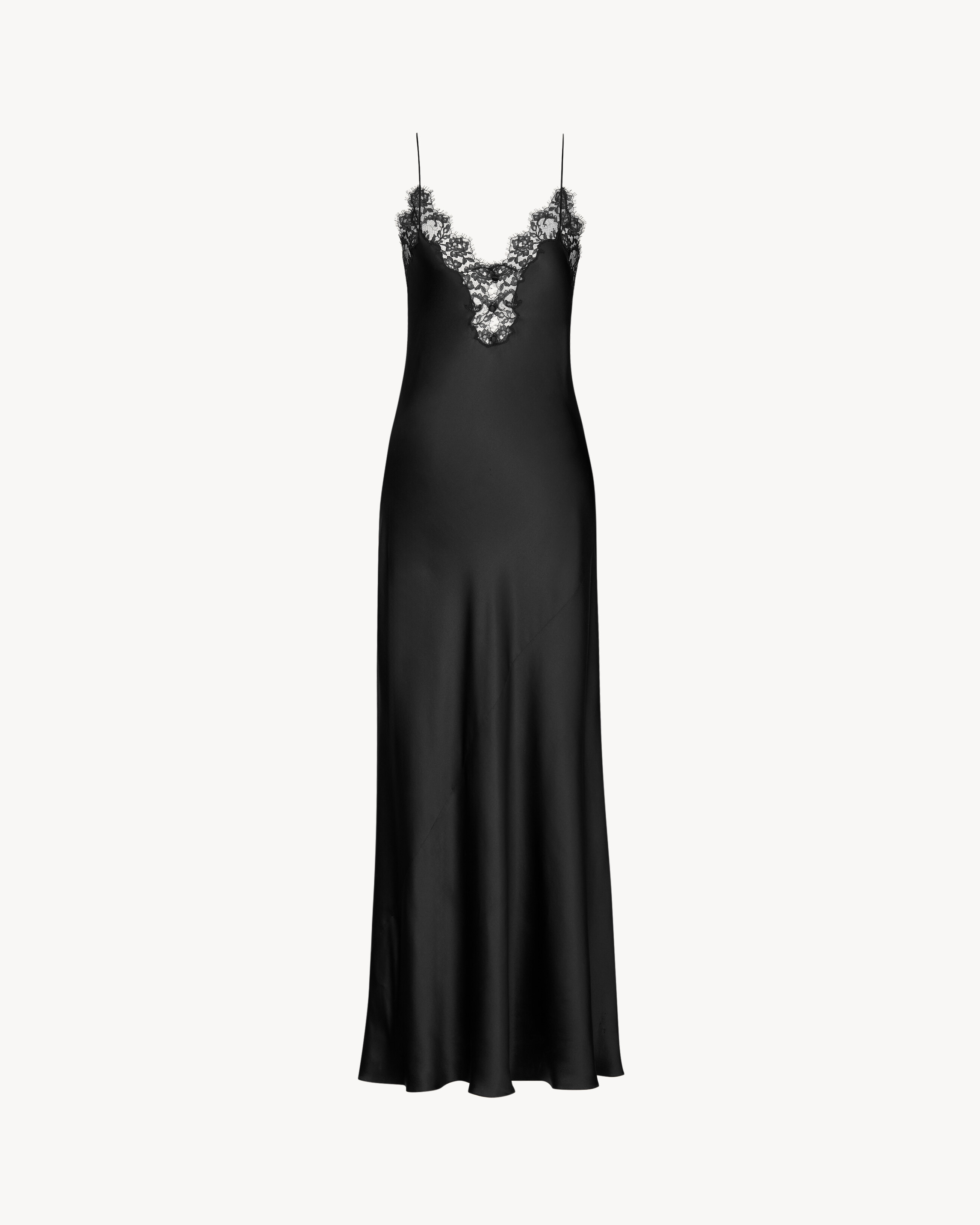 Комбинированное платье из шелкового сатина и кружева Saint Laurent, черный
Комбинированное платье из шелкового сатина и кружева Saint Laurent, черный