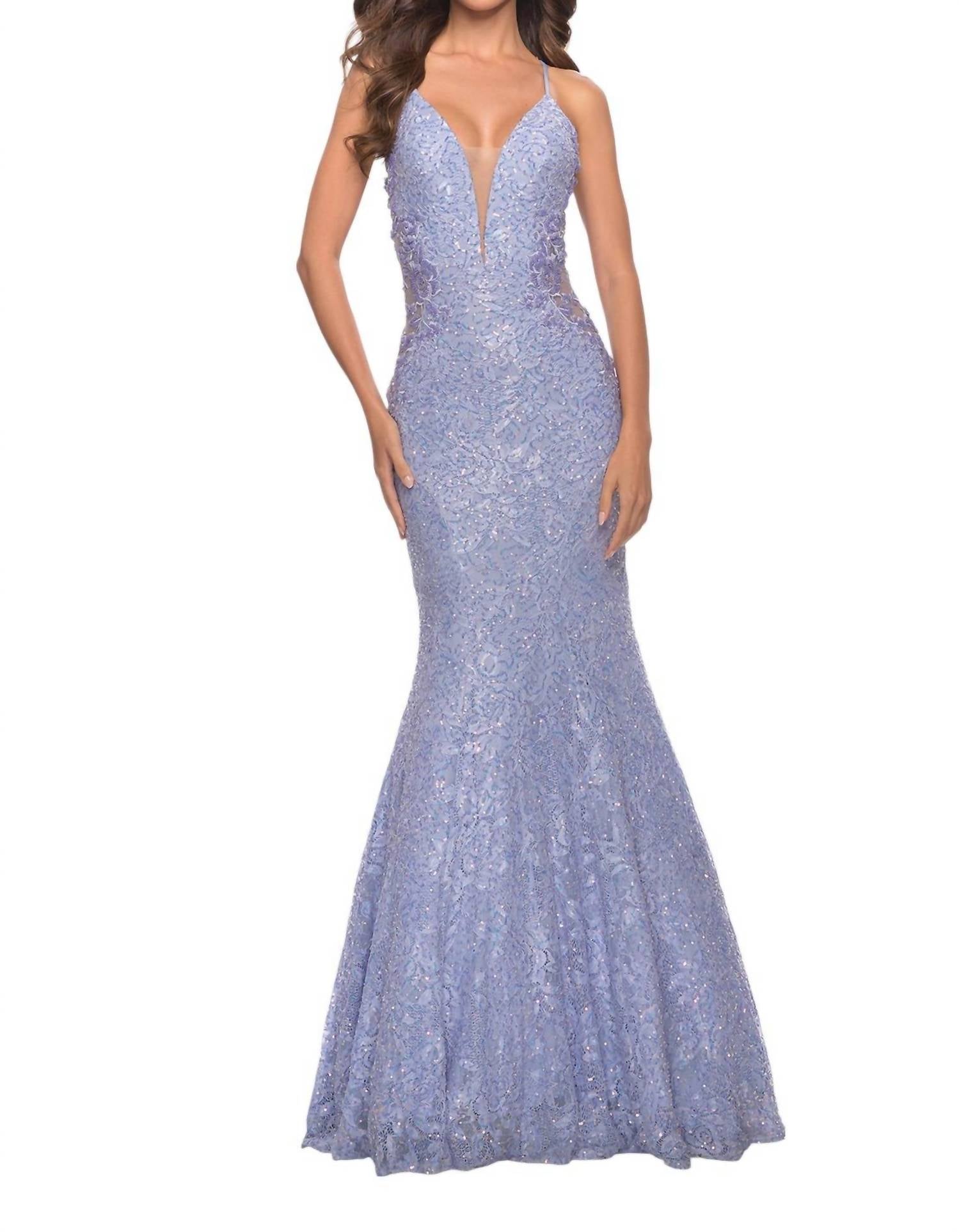 Роскошное бальное платье с кружевом и бисером в нежно-сиреневом цвете "Русалочка" La Femme
Роскошное бальное платье с кружевом и бисером в нежно-сиреневом цвете "Русалочка" La Femme