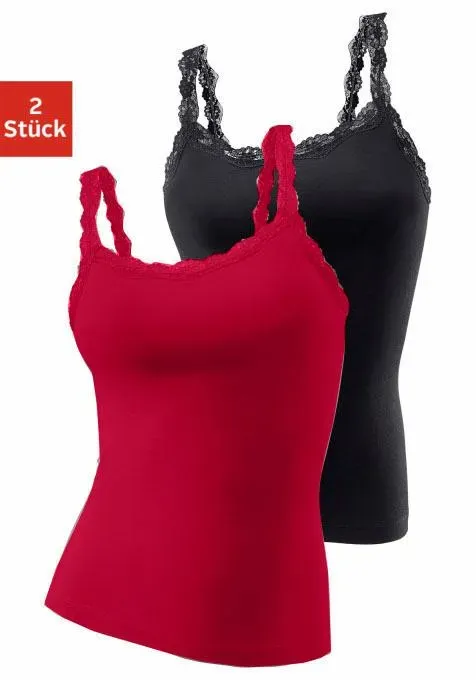 Майка LASCANA (2 шт. в упаковке, 2 шт.), из эластичного хлопка с нежным кружевом, верх на бретелях-спагетти, красный
Майка LASCANA (2 шт. в упаковке, 2 шт.), из эластичного хлопка с нежным кружевом, верх на бретелях-спагетти, красный
