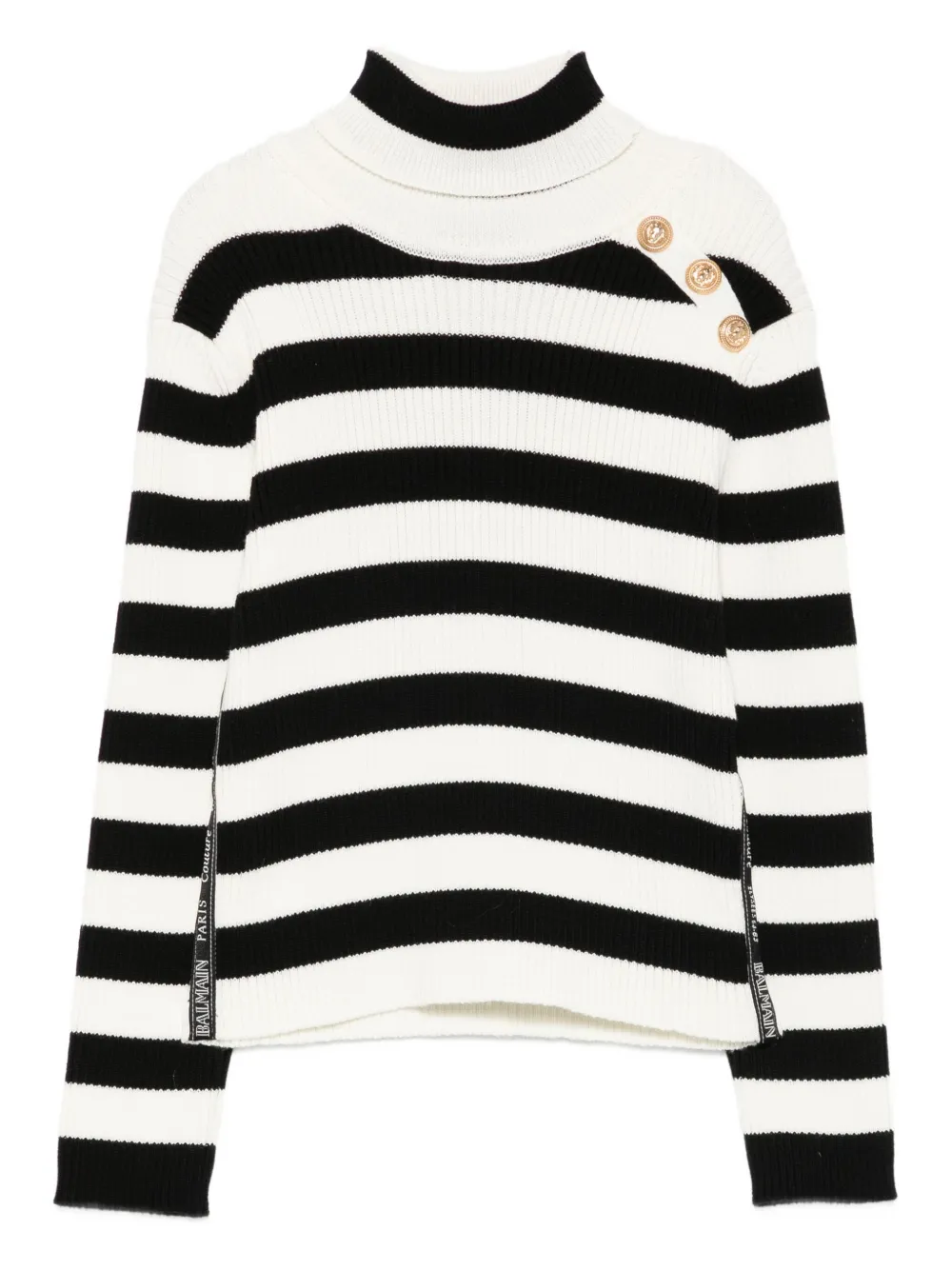 Полосатый свитер с высоким воротником Balmain Kids, белый
Полосатый свитер с высоким воротником Balmain Kids, белый