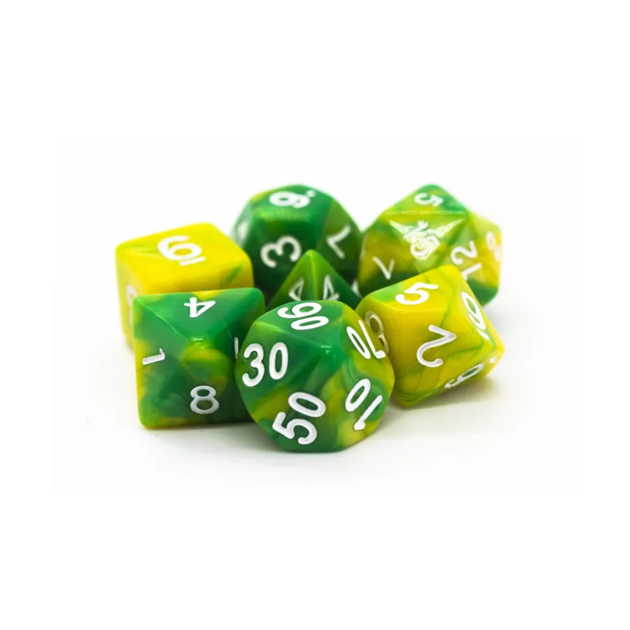 Полисеточный комплект: зеленый и желтый с белым (7), Acrylic-Resin Dice - Vorpal (Poly Sets)
Полисеточный комплект: зеленый и желтый с белым (7), Acrylic-Resin Dice - Vorpal (Poly Sets)