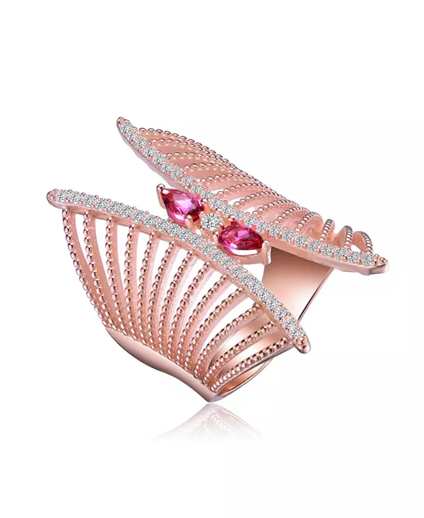 Кольцо из стерлингового серебра с покрытием из розового золота и красными кубическими цирконами в форме бабочки Genevive, red