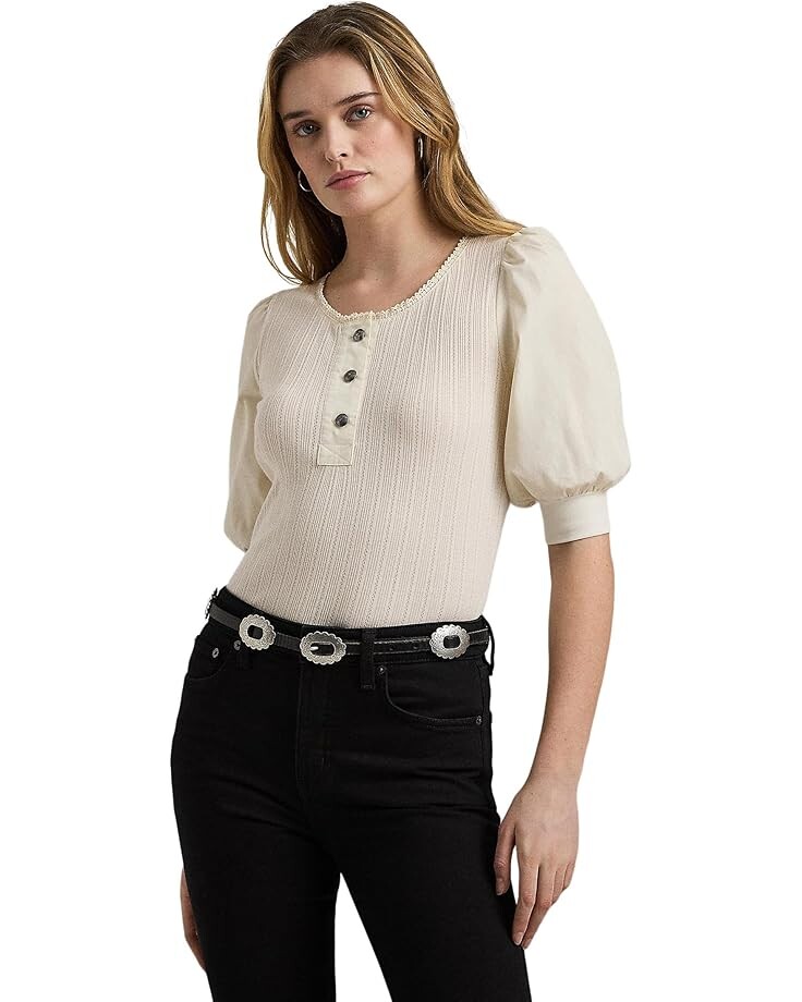 Футболка Lauren Ralph Lauren Pointelle Puff Sleeve Henley Tee, цвет Mascarpone Cream
Футболка Lauren Ralph Lauren Pointelle Puff Sleeve Henley Tee, цвет Mascarpone Cream