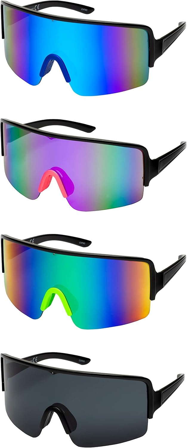 Большие зеркальные солнцезащитные очки в стиле ретро, светоотражающие, неполяризованные, винтажные солнцезащитные очки-козырьки 80-х и 90-х годов, для женщин и мужчин FLAWLESS EYEWEAR, 4 Pack: Blue/Purple/Green/Black
Большие зеркальные солнцезащитные очки в стиле ретро, светоотражающие, неполяризованные, винтажные солнцезащитные очки-козырьки 80-х и 90-х годов, для женщин и мужчин FLAWLESS EYEWEAR, 4 Pack: Blue/Purple/Green/Black