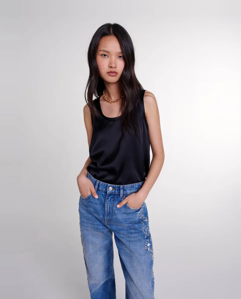 Шелковая женская футболка без рукавов Maje, черный
Шелковая женская футболка без рукавов Maje, черный