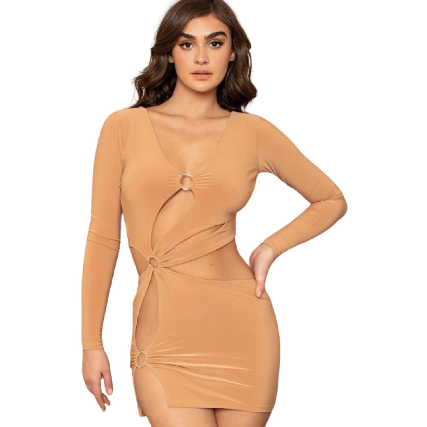 Металлическое кольцо с вырезом, мини-платье FASHNZFAB, коричневый
Металлическое кольцо с вырезом, мини-платье FASHNZFAB, коричневый