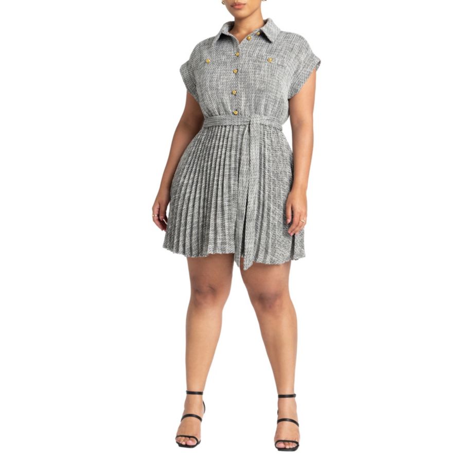 Женское мини-платье-рубашка из твида с плиссировкой, больших размеров ELOQUII, Black and white
Женское мини-платье-рубашка из твида с плиссировкой, больших размеров ELOQUII, Black and white