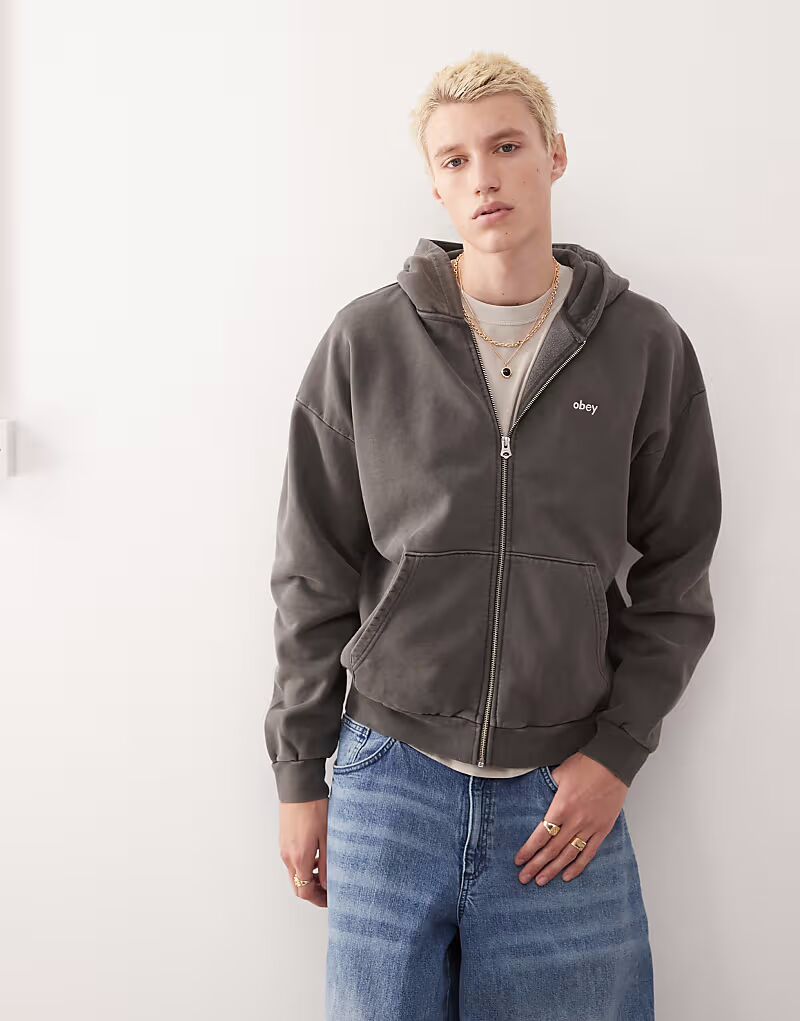 Толстовка Obey с логотипом на молнии в пигментном черном цвете
Толстовка Obey с логотипом на молнии в пигментном черном цвете