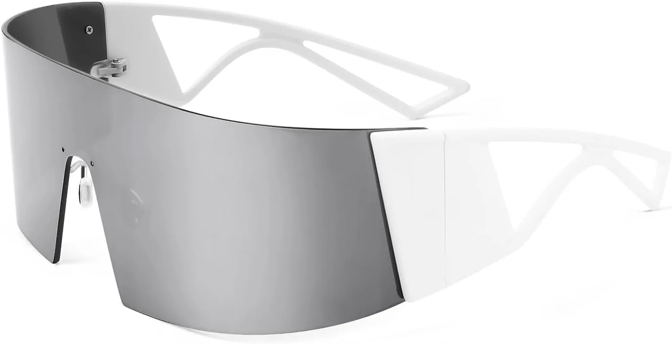 FEISEDY Большие футуристические солнцезащитные очки с плоской верхней частью, цельные, для женщин и мужчин, модные очки B4054, White Frame/Sliver Mirror Lens
FEISEDY Большие футуристические солнцезащитные очки с плоской верхней частью, цельные, для женщин и мужчин, модные очки B4054, White Frame/Sliver Mirror Lens