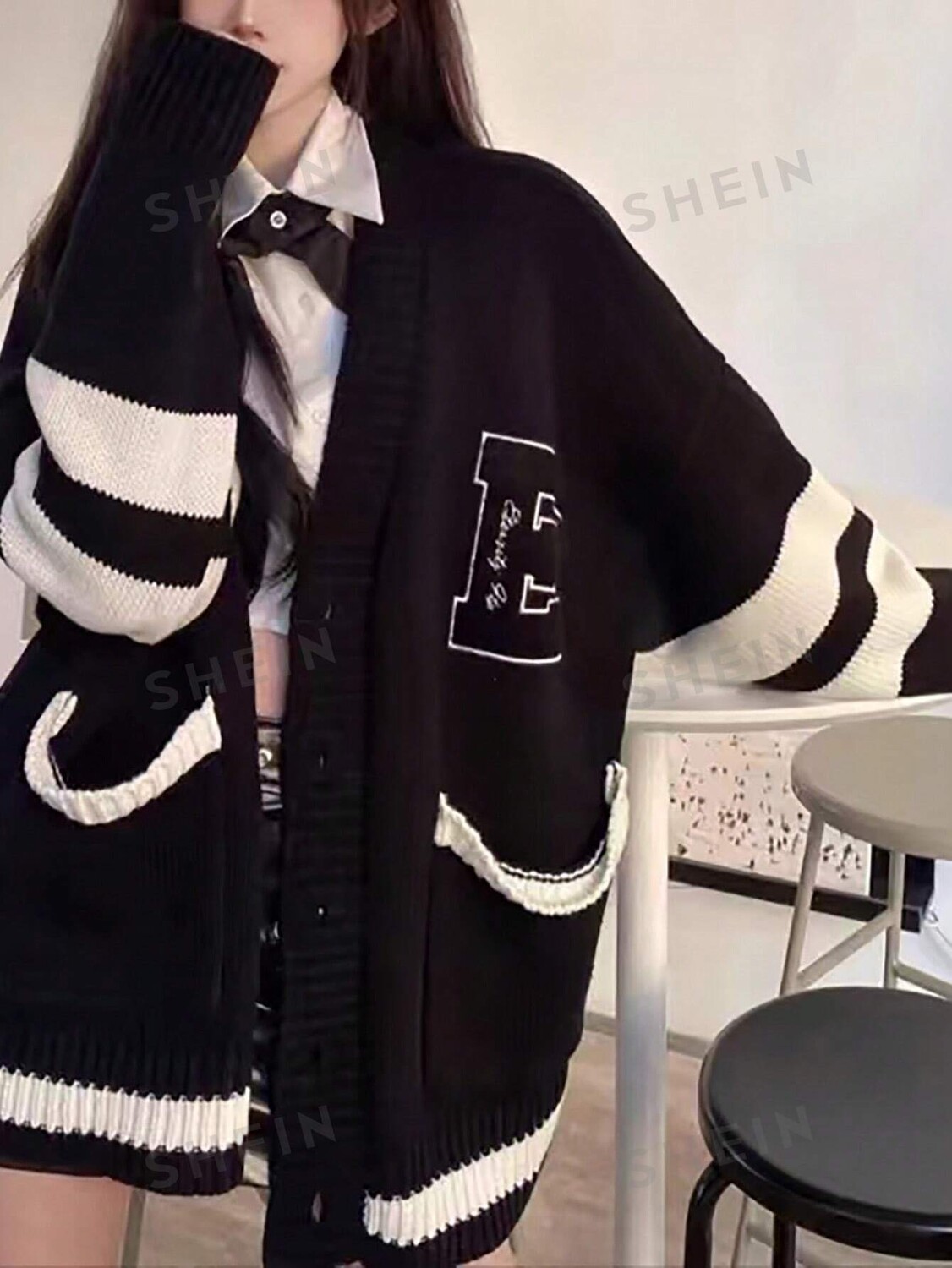 EZwear Женский кардиган, с буквами и принтом, длинный рукав, в полоску Shein, черно-белый
EZwear Женский кардиган, с буквами и принтом, длинный рукав, в полоску Shein, черно-белый