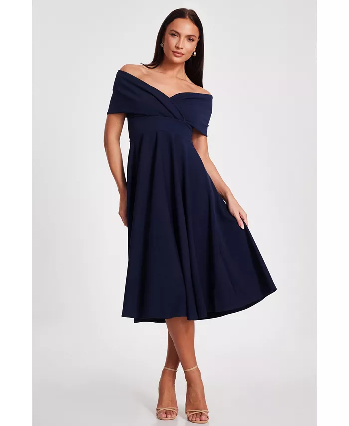 Женское платье-миди с запахом и расклешенной юбкой Scuba Crepe Bardot Wrap QUIZ, синий
Женское платье-миди с запахом и расклешенной юбкой Scuba Crepe Bardot Wrap QUIZ, синий