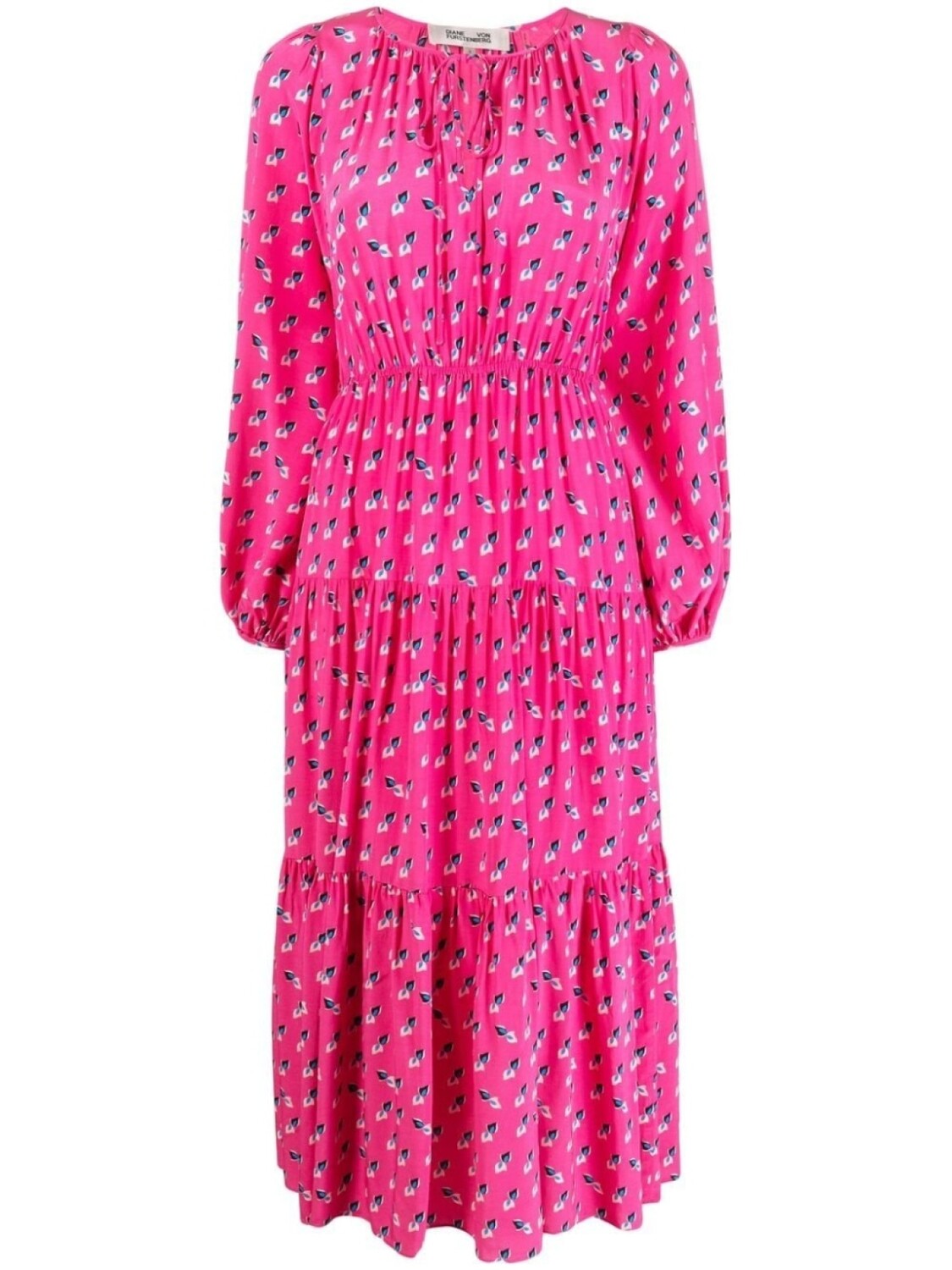 Diane Von Furstenberg платье миди с круглым вырезом и длинными рукавами, розовый 
Diane Von Furstenberg платье миди с круглым вырезом и длинными рукавами, розовый