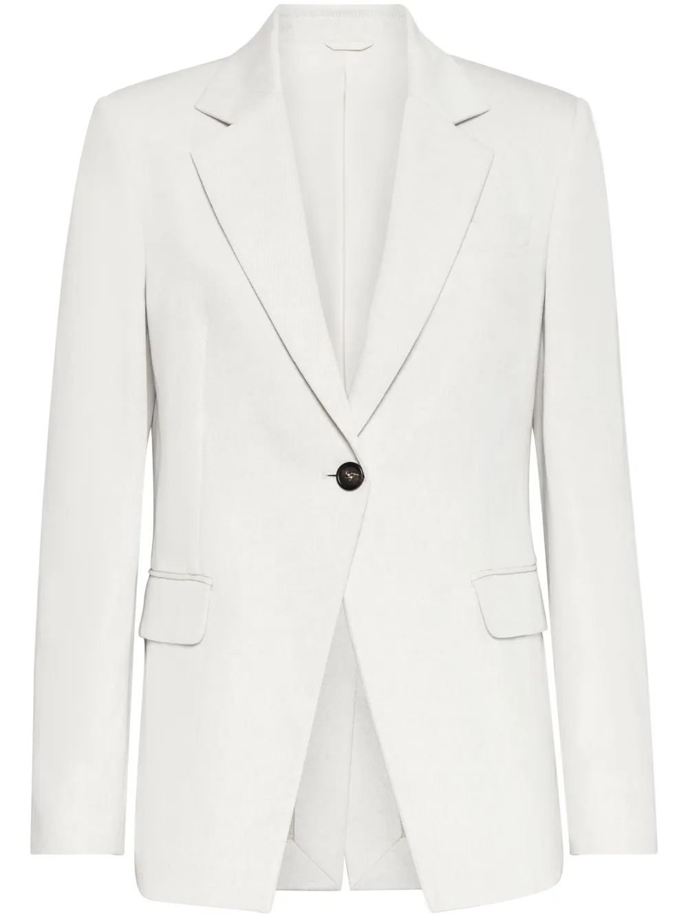 Однобортный габардиновый пиджак Brunello Cucinelli, белый
Однобортный габардиновый пиджак Brunello Cucinelli, белый