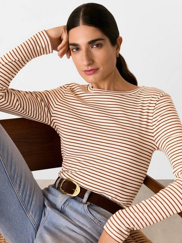 Трикотажный топ с круглым вырезом в полоску Whistles, цвет White/Brown
Трикотажный топ с круглым вырезом в полоску Whistles, цвет White/Brown