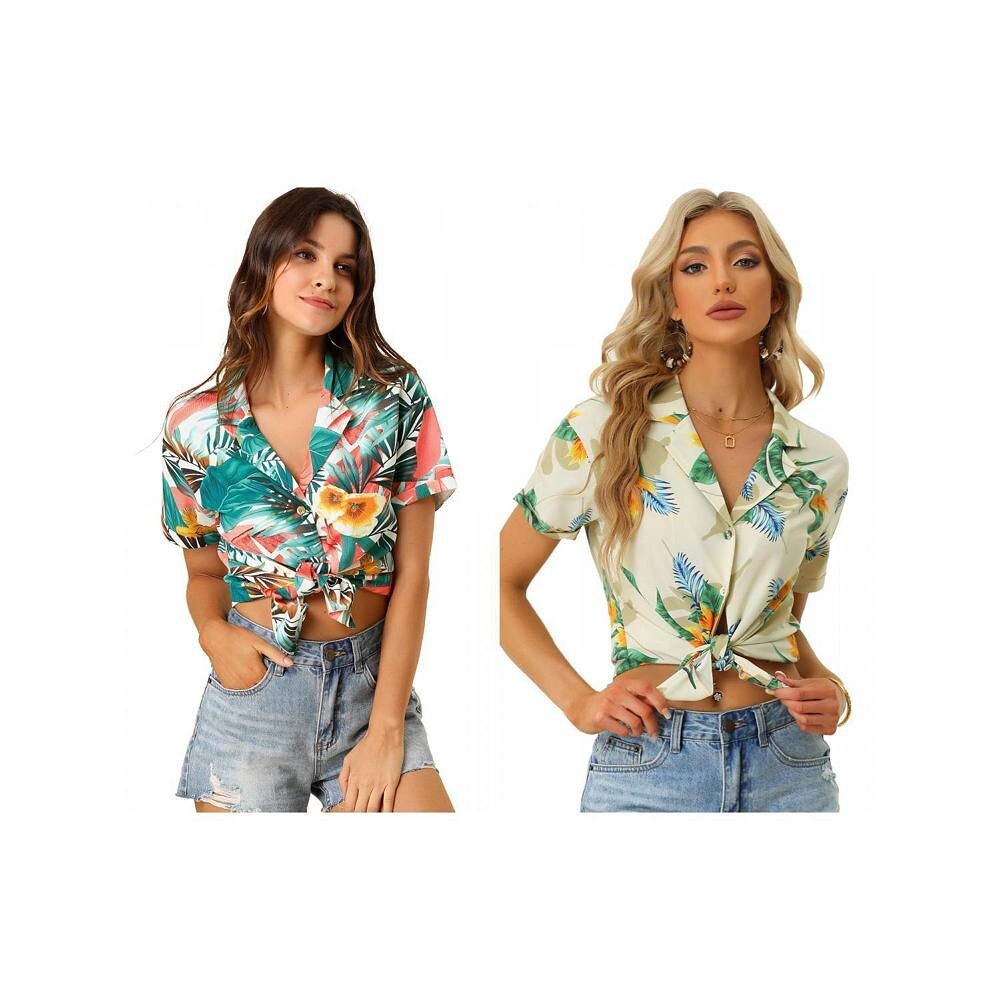 2 пары женских гавайских пляжных рубашек на пуговицах с цветочным принтом и листьями ALLEGRA K, цвет White Beige
2 пары женских гавайских пляжных рубашек на пуговицах с цветочным принтом и листьями ALLEGRA K, цвет White Beige
