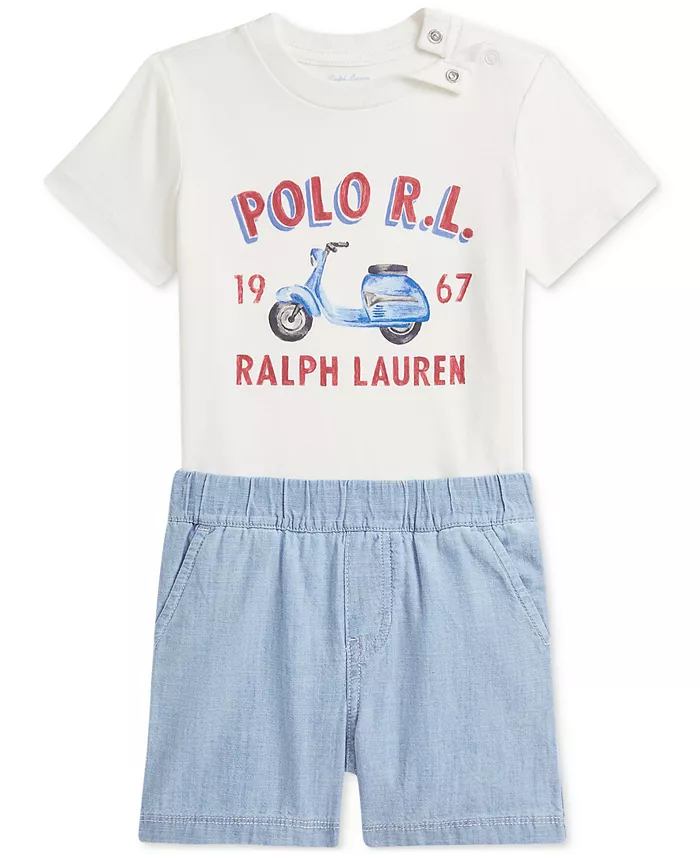 Комплект для мальчиков: футболка из джерси и шорты из шамбре Polo Ralph Lauren, белый
Комплект для мальчиков: футболка из джерси и шорты из шамбре Polo Ralph Lauren, белый