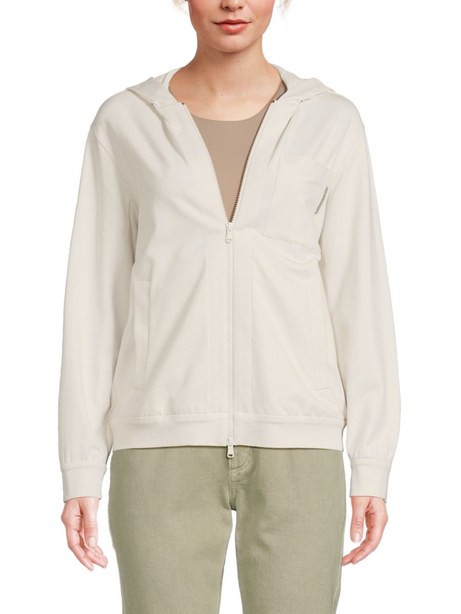 Толстовка с капюшоном и застежкой-молнией на заниженную линию плеча Brunello Cucinelli, белый
Толстовка с капюшоном и застежкой-молнией на заниженную линию плеча Brunello Cucinelli, белый