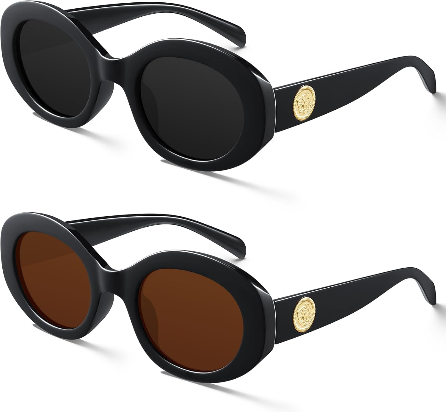 Солнцезащитные очки KUGUAOK в стиле ретро, овальные, для женщин, круглые, модные, в стиле 90-х, модные солнцезащитные очки с массивной толстой оправой и защитой от УФ-излучения, 2pcs-black+blacktea
Солнцезащитные очки KUGUAOK в стиле ретро, овальные, для женщин, круглые, модные, в стиле 90-х, модные солнцезащитные очки с массивной толстой оправой и защитой от УФ-излучения, 2pcs-black+blacktea