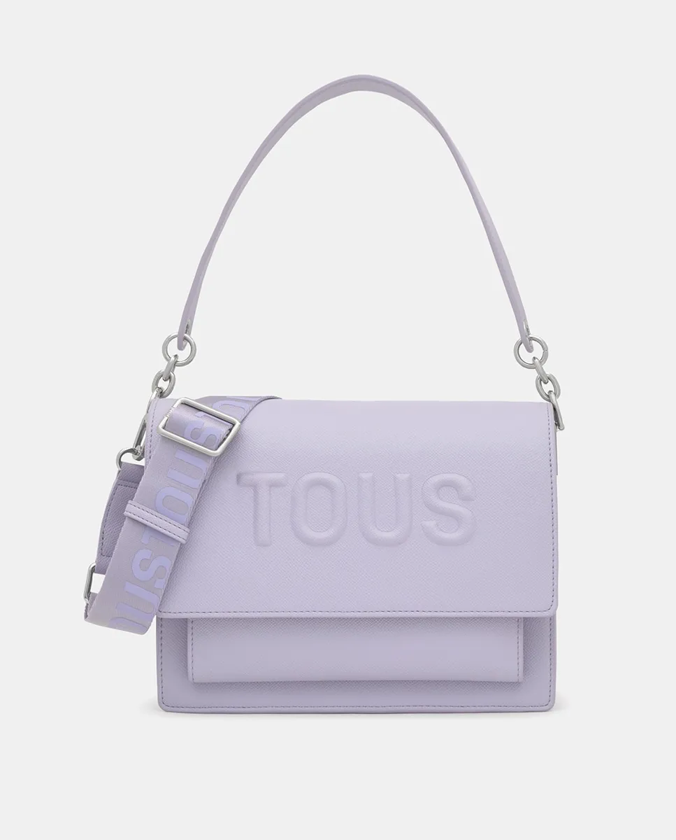 Средняя сумка через плечо с магнитной кнопкой и клапаном Tous, сиреневый 
Средняя сумка через плечо с магнитной кнопкой и клапаном Tous, сиреневый