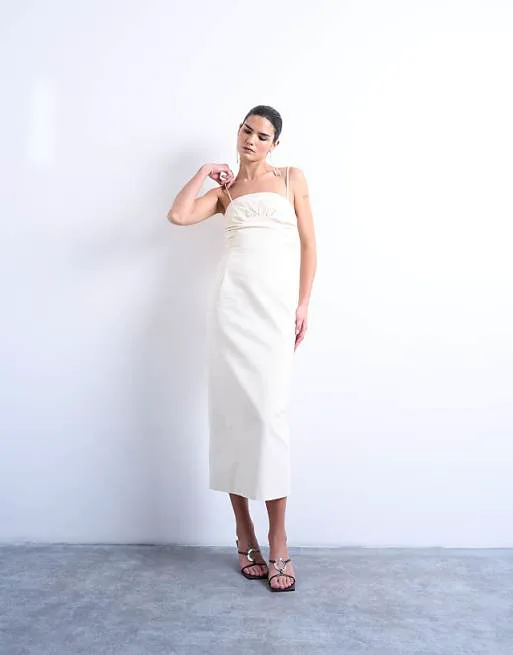 Кремовое платье миди премиум-класса со сборками и грудью Topshop
Кремовое платье миди премиум-класса со сборками и грудью Topshop