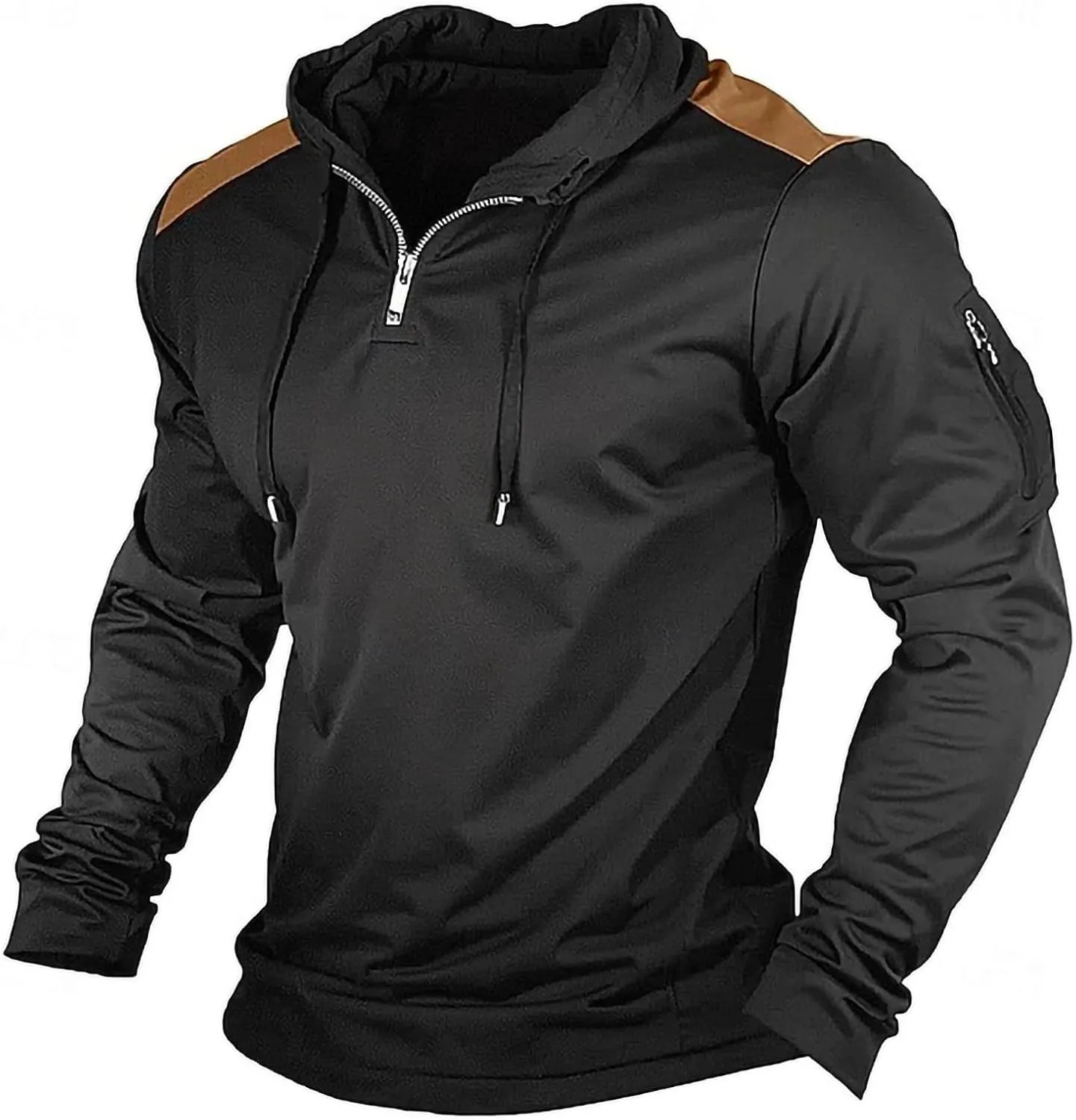 Мужская толстовка с четвертью молнией и карманом на рукаве
Мужская толстовка с четвертью молнией и карманом на рукаве