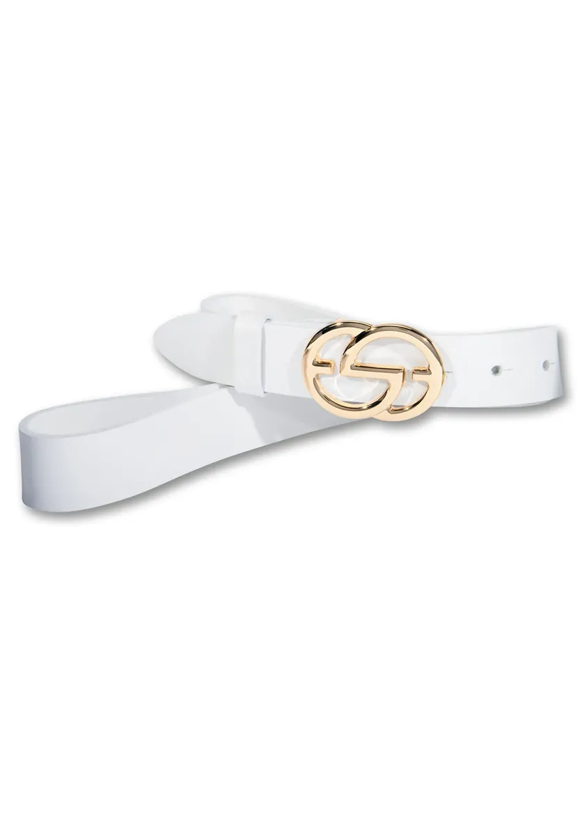 Ремень Silbergift с блестящей полированной золотистой графической застежкой, белый
Ремень Silbergift с блестящей полированной золотистой графической застежкой, белый