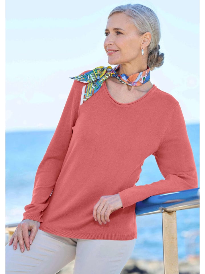 Короткий размер: элегантный свитер тонкой вязки с V-образным вырезом, цвет коралловый. GOLDNER
Короткий размер: элегантный свитер тонкой вязки с V-образным вырезом, цвет коралловый. GOLDNER