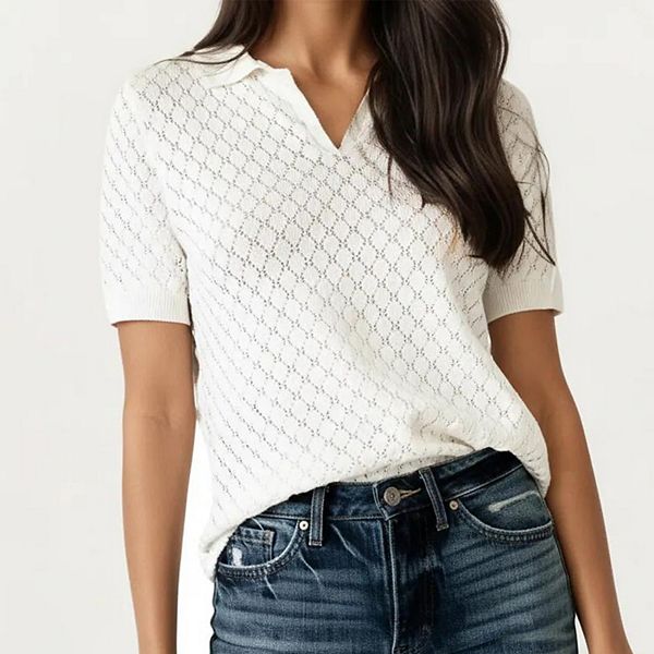 Женская короткая поло с открытой вязкой, фактурным узором и резинкой на манжетах Anna-Kaci
Женская короткая поло с открытой вязкой, фактурным узором и резинкой на манжетах Anna-Kaci