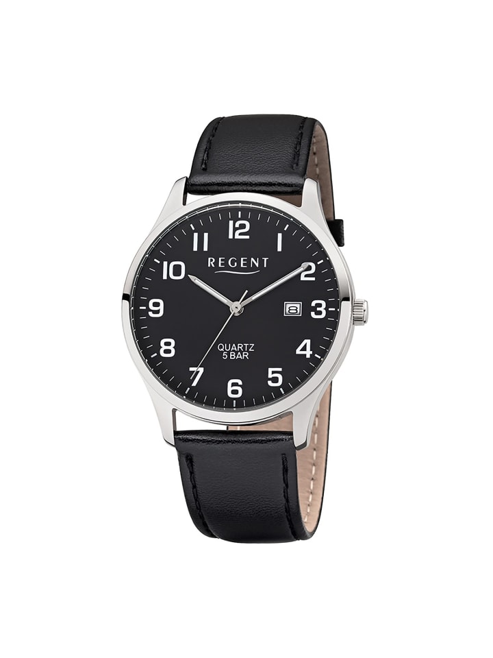 Крупные черные аналоговые наручные часы (около 40 мм) с кожаным ремешком Regent
Крупные черные аналоговые наручные часы (около 40 мм) с кожаным ремешком Regent