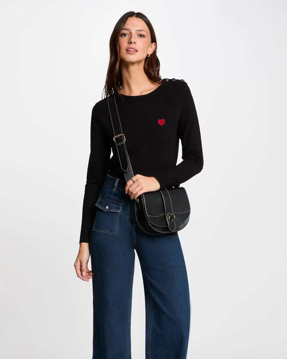 Женский свитер с круглым вырезом и декоративными пуговицами Morgan, черный
Женский свитер с круглым вырезом и декоративными пуговицами Morgan, черный