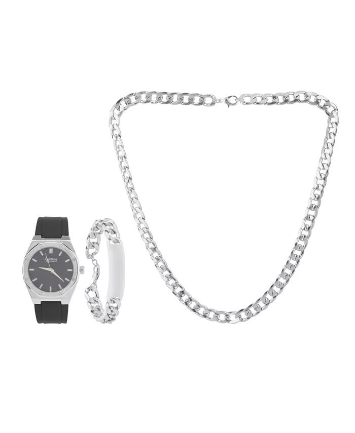 Мужские аналоговые часы с матовым черным силиконовым ремешком 42 мм с ожерельем и браслетом в подарочном наборе American Exchange
Мужские аналоговые часы с матовым черным силиконовым ремешком 42 мм с ожерельем и браслетом в подарочном наборе American Exchange