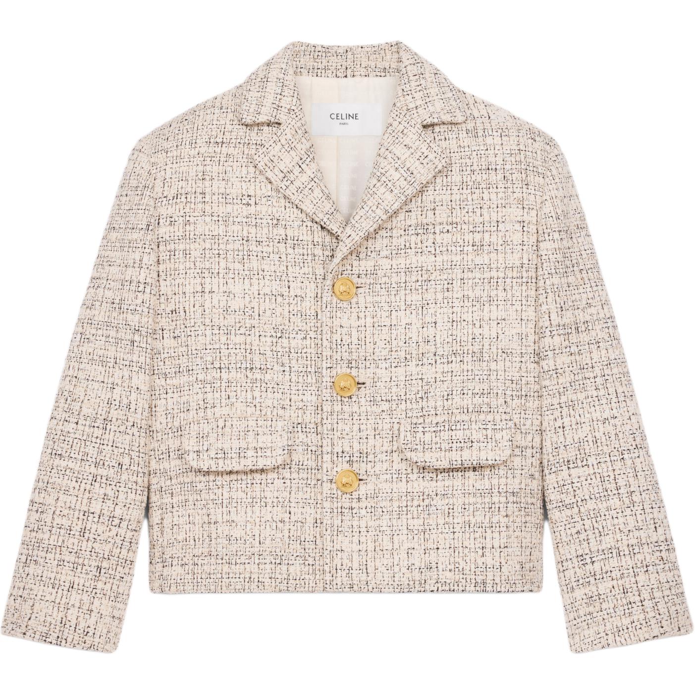 CELINE Однобортный твидовый пиджак, Ivory White
CELINE Однобортный твидовый пиджак, Ivory White