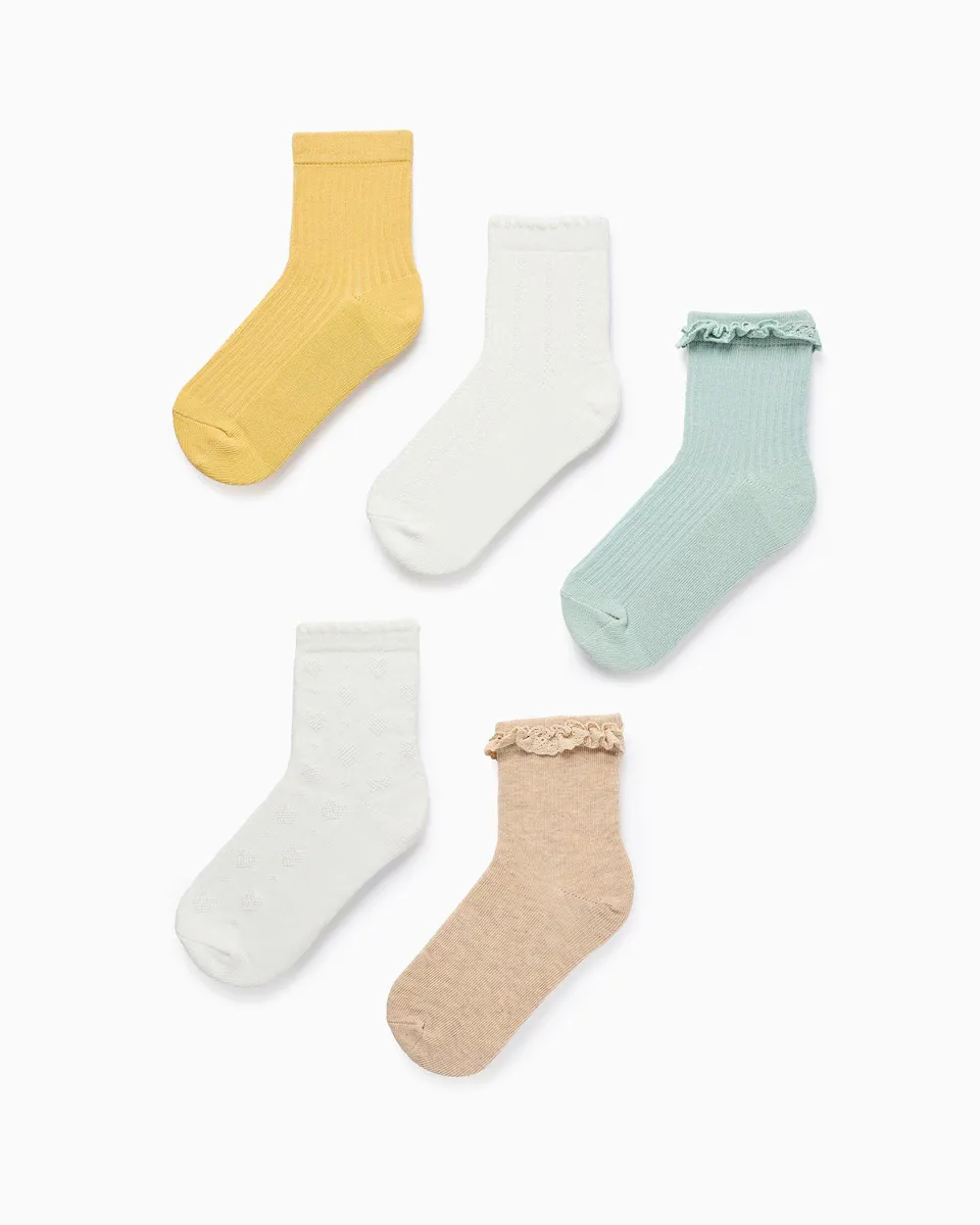 Набор из 5 пар носков для девочек в рубчик/текстурированный/кружевной Zippy, многоцветный
Набор из 5 пар носков для девочек в рубчик/текстурированный/кружевной Zippy, многоцветный