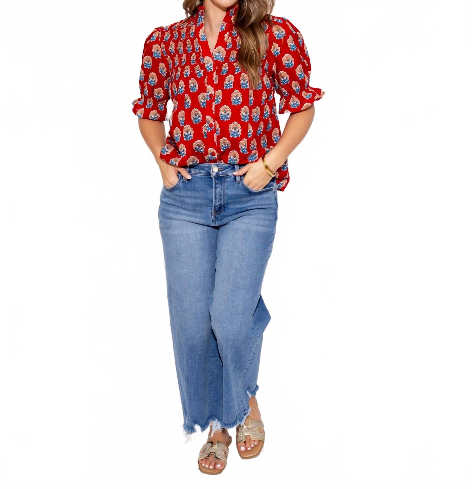 THML Топ с цветочным мотивом и оборками на воротнике, красный
THML Топ с цветочным мотивом и оборками на воротнике, красный