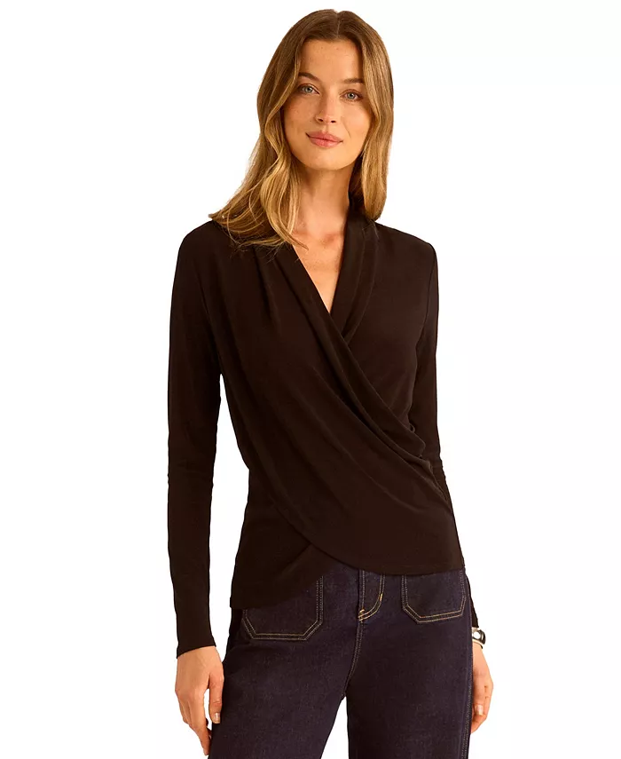 Женский топ с длинными рукавами и запахом Vince Camuto, черный
Женский топ с длинными рукавами и запахом Vince Camuto, черный