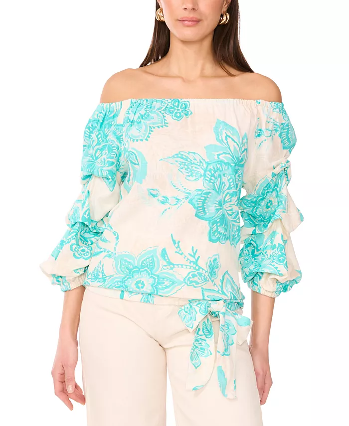 Женская блузка с цветочным принтом из смесового льна с открытыми плечами, пузырчатыми рукавами 3/4 длины и завязкой спереди Vince Camuto, синий
Женская блузка с цветочным принтом из смесового льна с открытыми плечами, пузырчатыми рукавами 3/4 длины и завязкой спереди Vince Camuto, синий