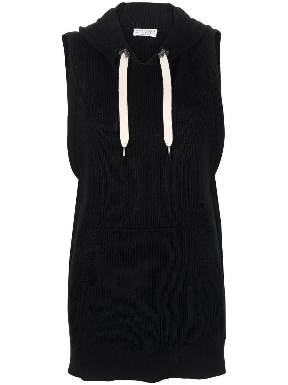 Жилет в рубчик с капюшоном Brunello Cucinelli, черный 
Жилет в рубчик с капюшоном Brunello Cucinelli, черный